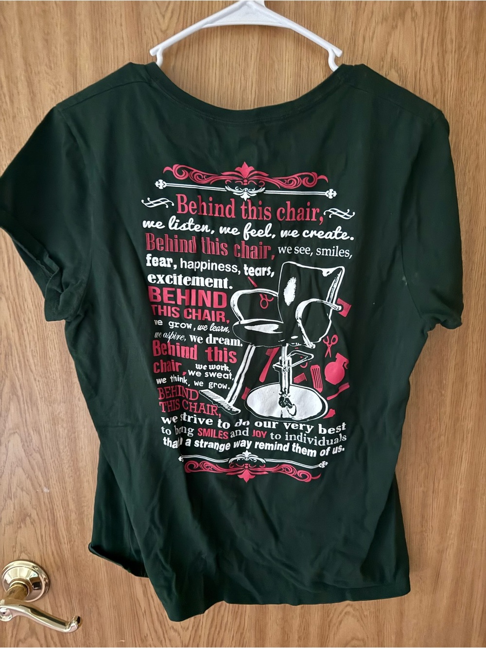 Hanes Black Short-Sleeve Tee with Pink and White Salon Chair Graphic